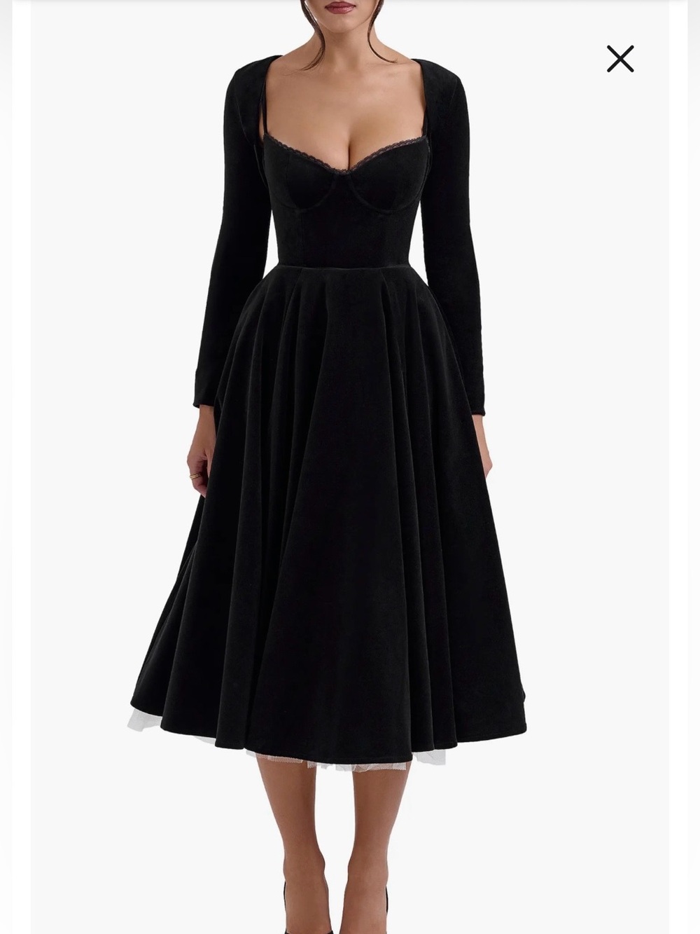 House of CB Black Long Sleeve Sweetheart Midi Dress